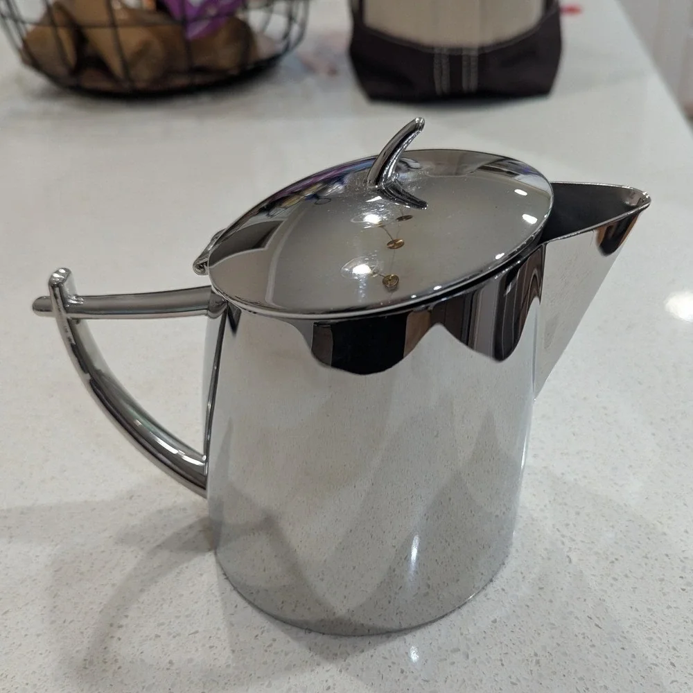 Chef & Sommelier Teapot Silver Stainless Steel Mirror Polished Hinged Lid 6in